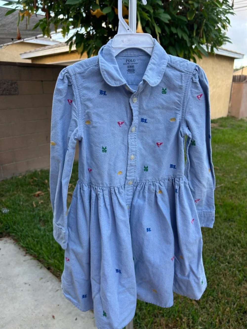 Polo by Ralph Lauren Light Blue Button-Front Embroidered Dress